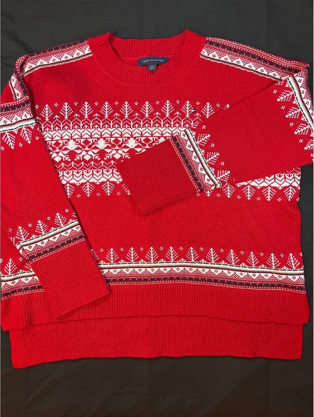 Tommy Hilfiger XL Red Fair Isle Nordic Crewneck Sweater Holiday Winter